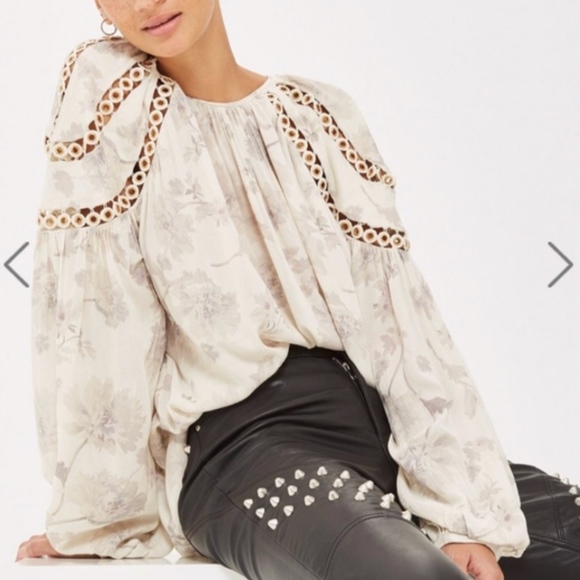 Topshop Tops - Topshop Eyelet Floral Smock Blouse US 4/S